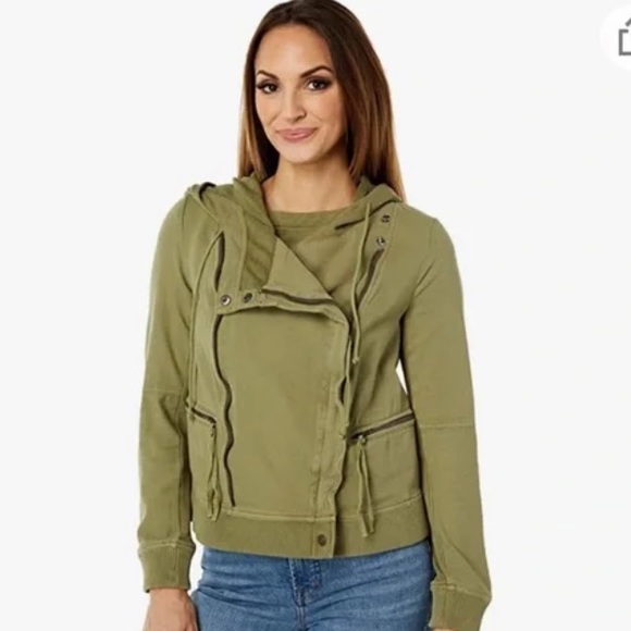 Free People Carmen Cotton Moto Jacket Hooded Green NWT Size Small - Picture 4 of 14